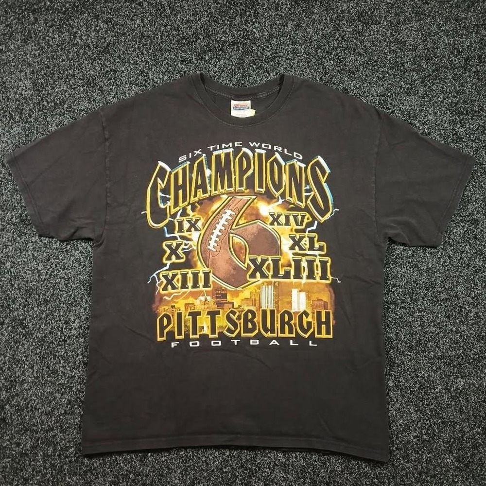 Vintage Pittsburgh Steelers NFL Six Time World Champions T-Shirt XL Black